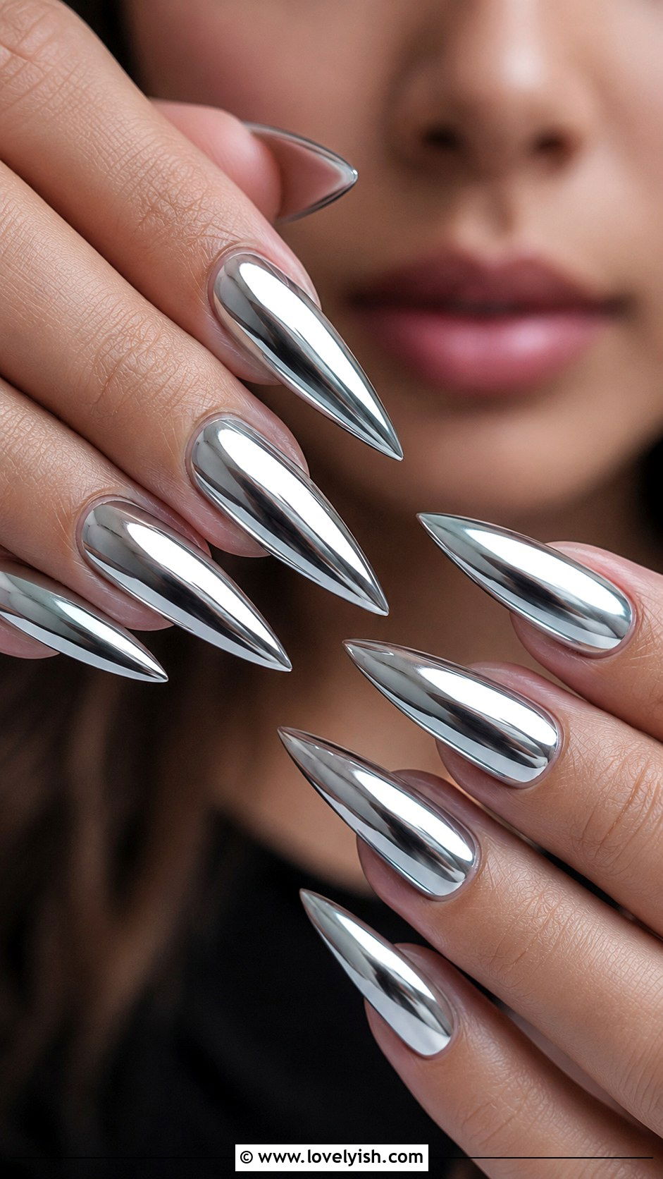 Silver Chrome Mirror Acrylic Nails - 42 acrylic nail designs - 42 acrylic nail designs