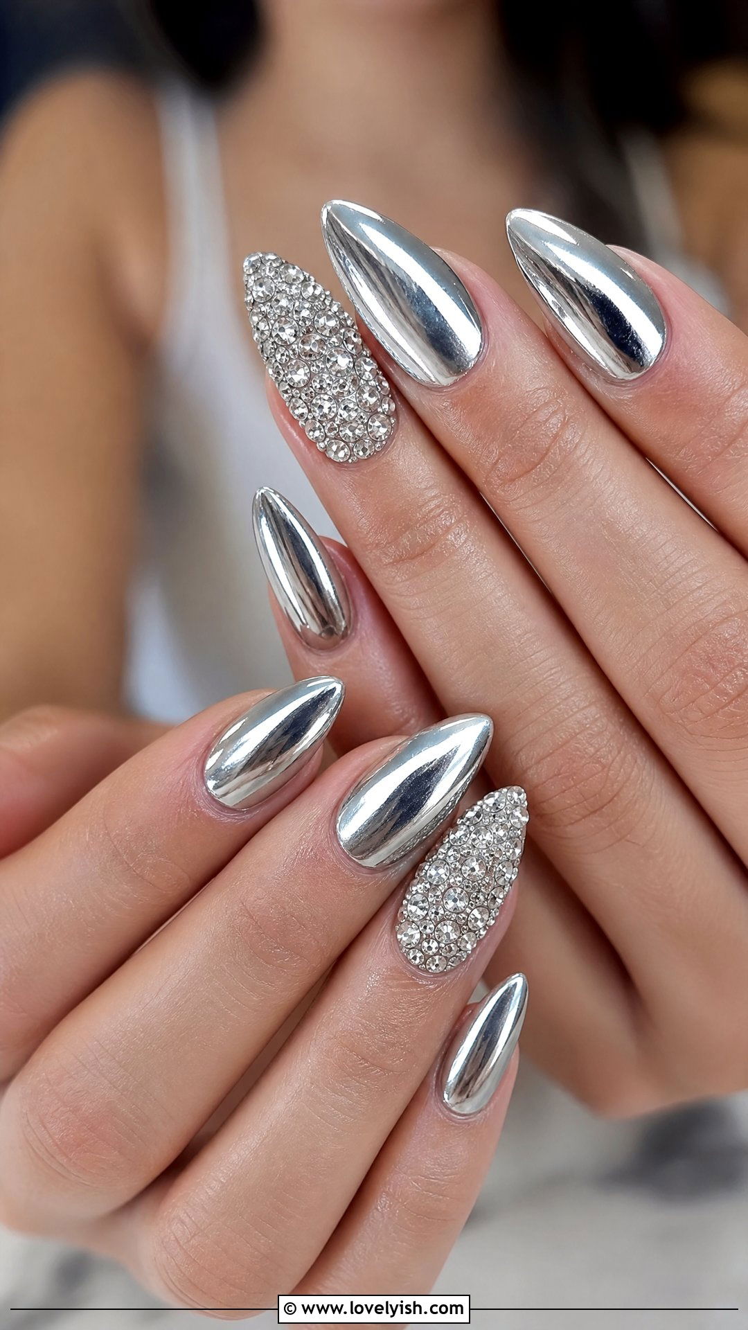 Silver Chrome Nails with Diamond Cluster - 50 silver chrome nails - 50 silver chrome nails