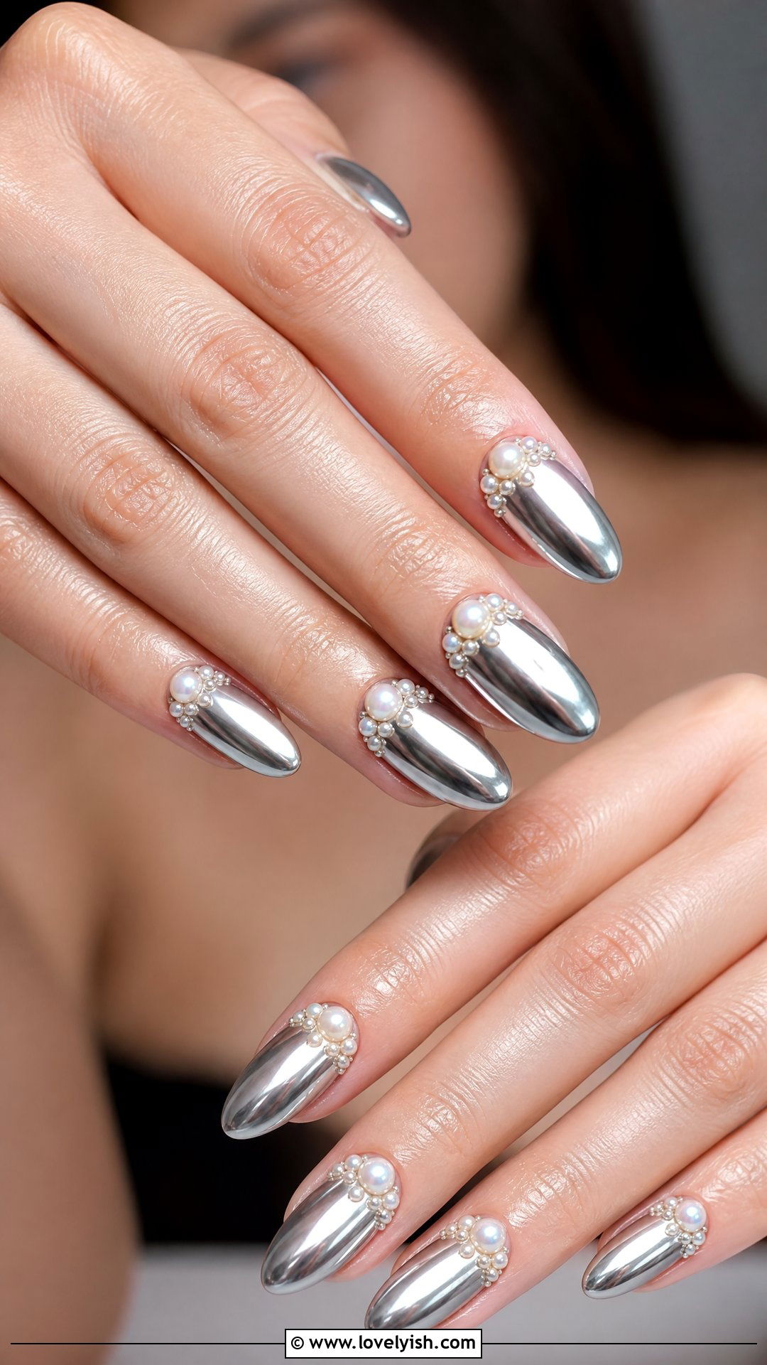 Silver Chrome Nails with Pearls - 50 silver chrome nails - 50 silver chrome nails