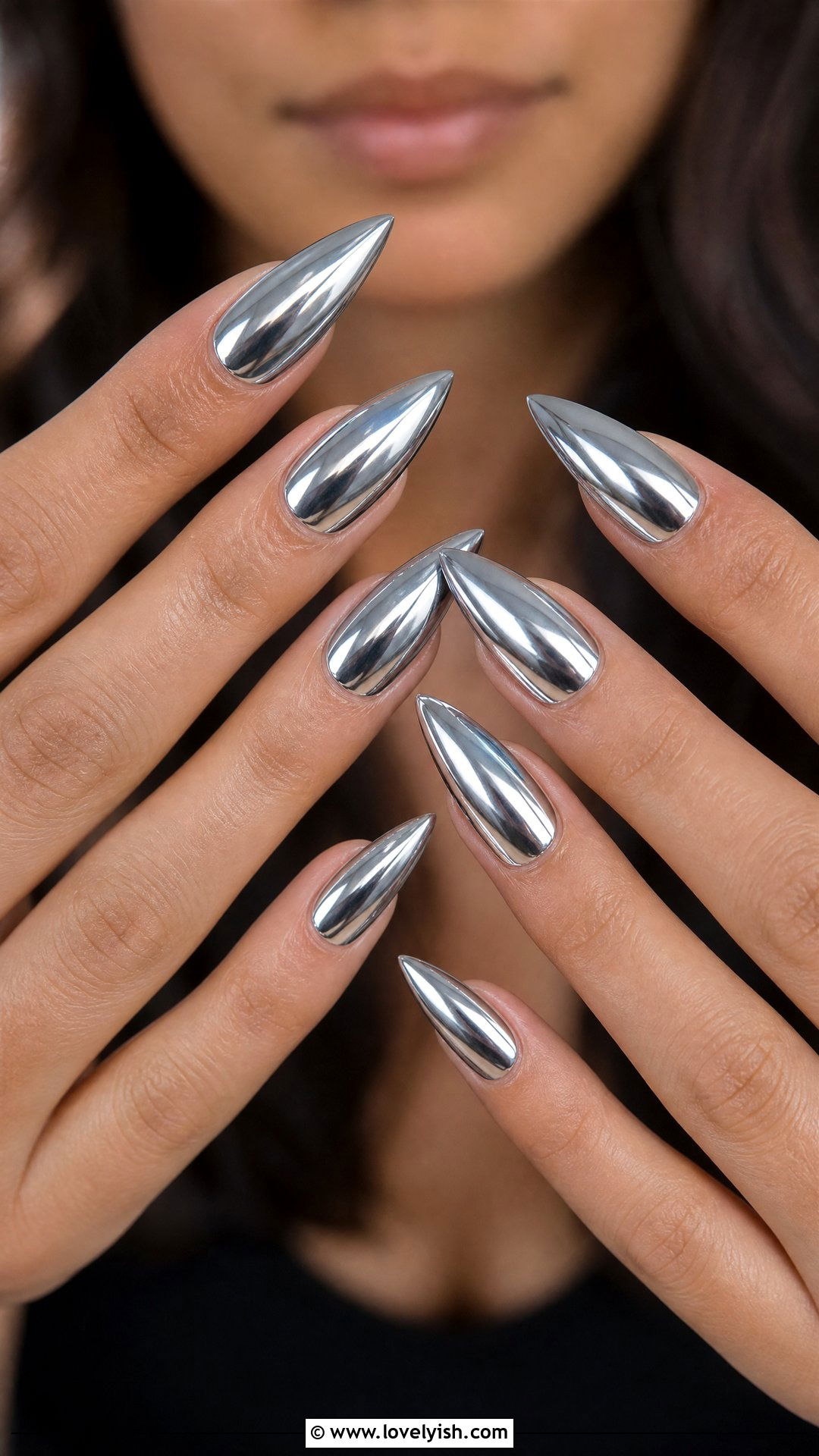 Silver Chrome Stiletto Nails - 50 silver chrome nails - 50 silver chrome nails