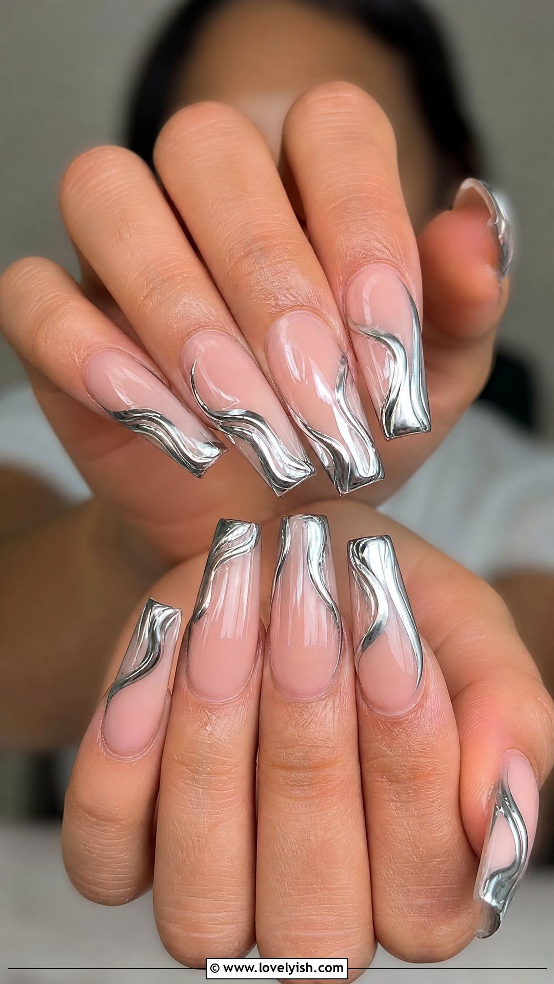 Silver Chrome Swirl French Nails - 25 silver nail designs - 25 silver nail designs