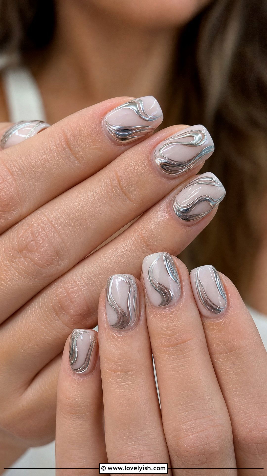 Silver Chrome Swirl Nails - 50 sparkly silver nails - 50 sparkly silver nails