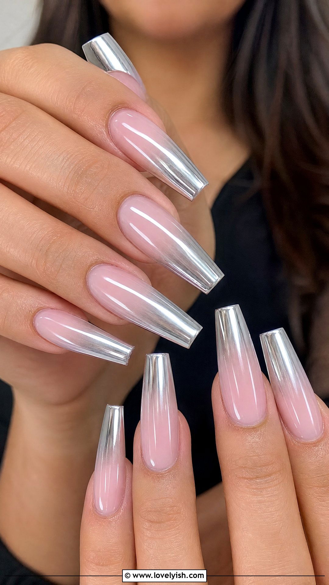Silver Chrome Tip French Ombre - 50 french ombre nails - 50 french ombre nails
