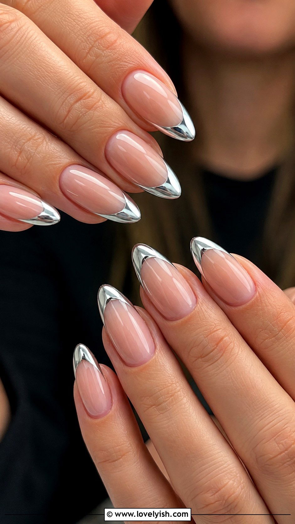 Silver Chrome Tips Almond Nails - 50 almond nails - 50 almond nails