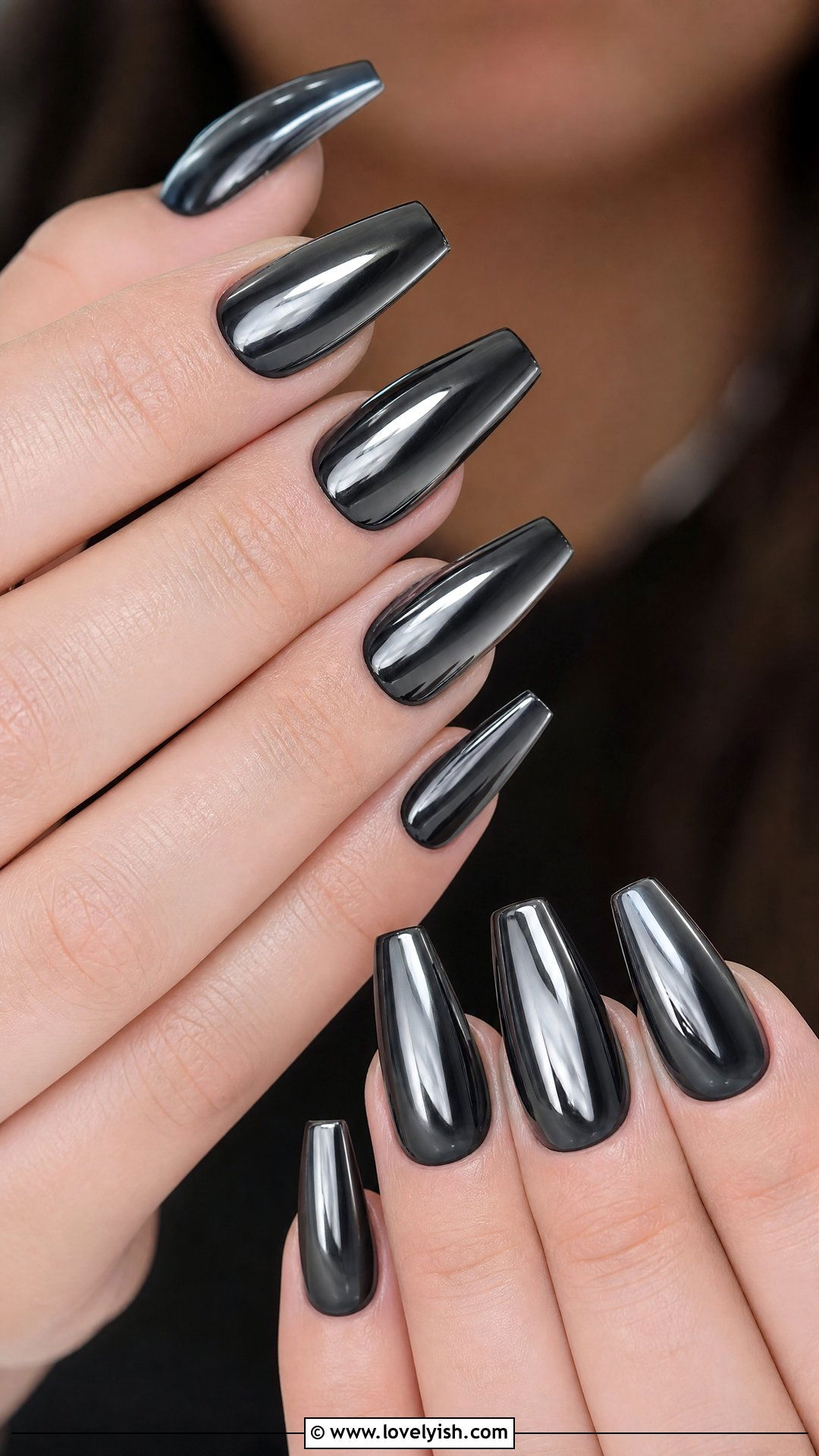 Silver Chrome on Black Nails - 50 silver nails - 50 silver nails