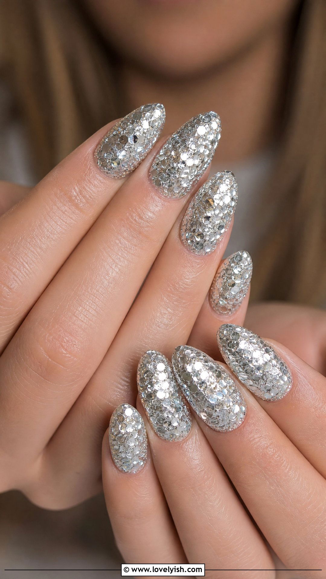 Silver Chunky Glitter Nails - 50 sparkly silver nails - 50 sparkly silver nails