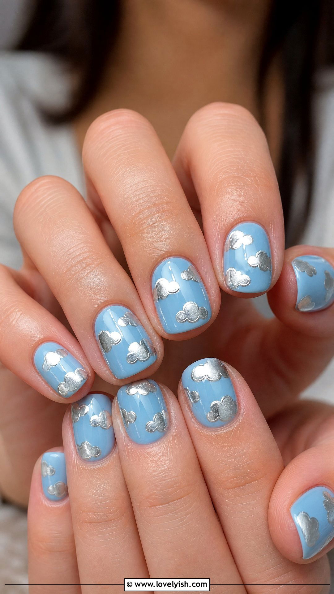 Silver Cloud Nails on Blue Base - 50 silver nails - 50 silver nails