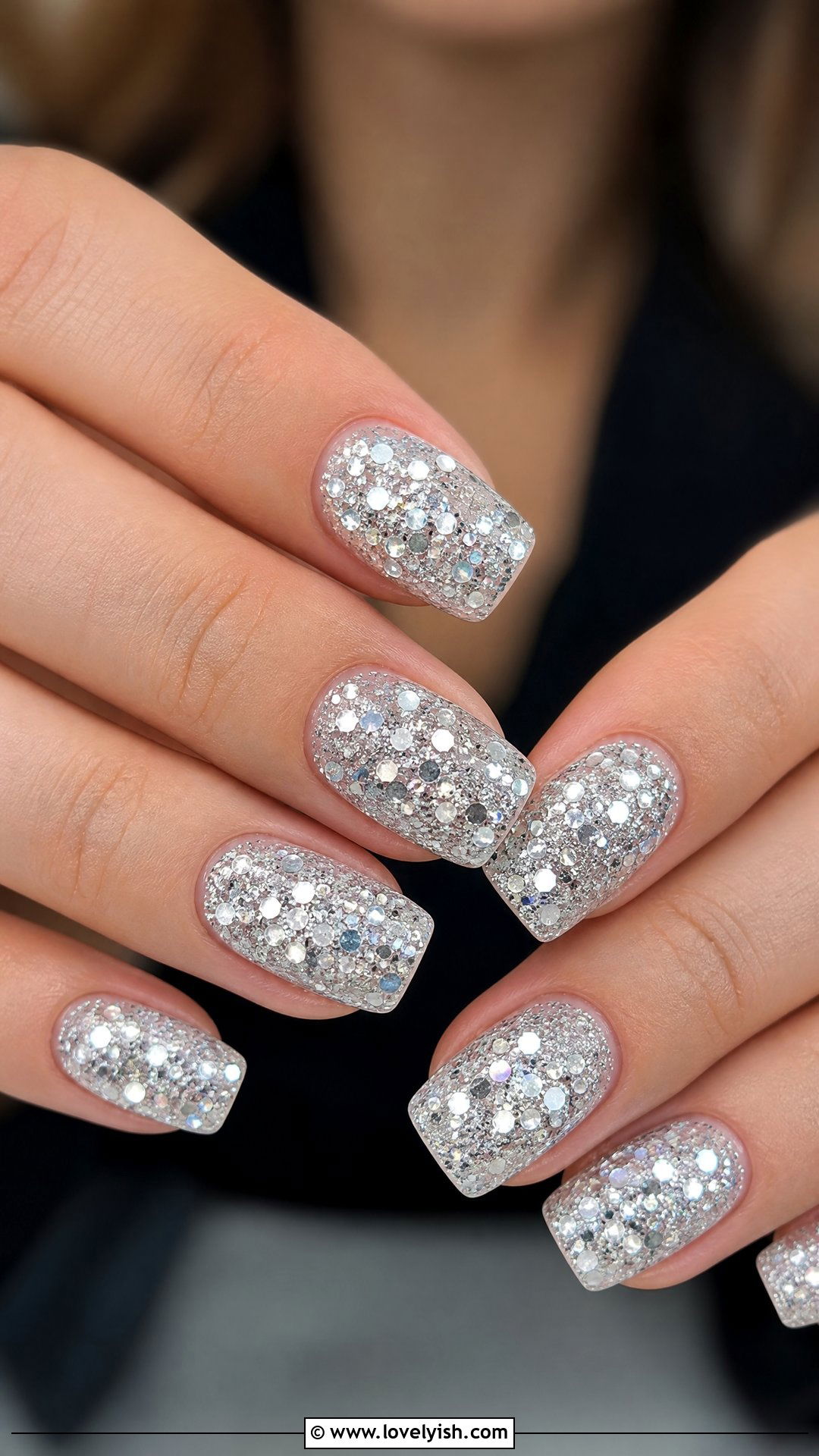 Silver Confetti Glitter Nails - 50 silver nails - 50 silver nails