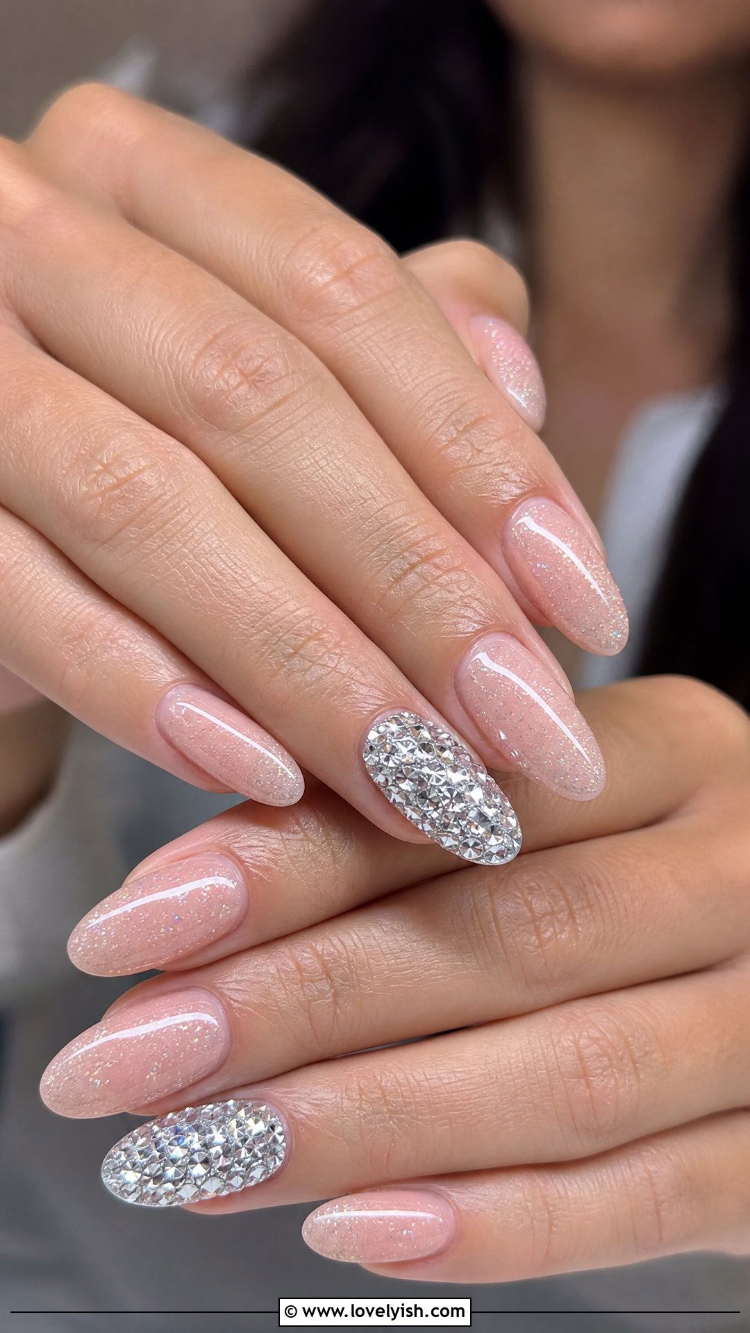 Silver Diamond Glitter Accent Nails - 50 sparkly silver nails - 50 sparkly silver nails