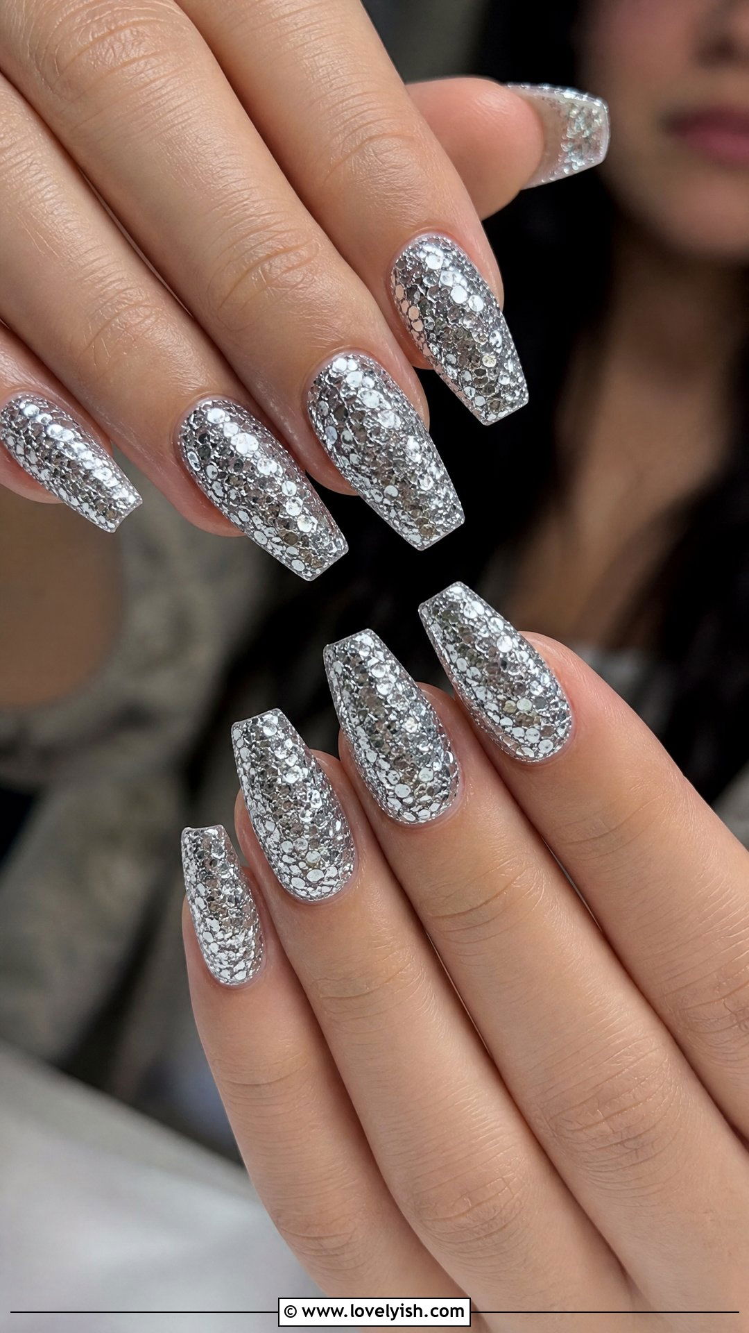 Silver Disco Ball Glitter Nails - 50 silver nails - 50 silver nails