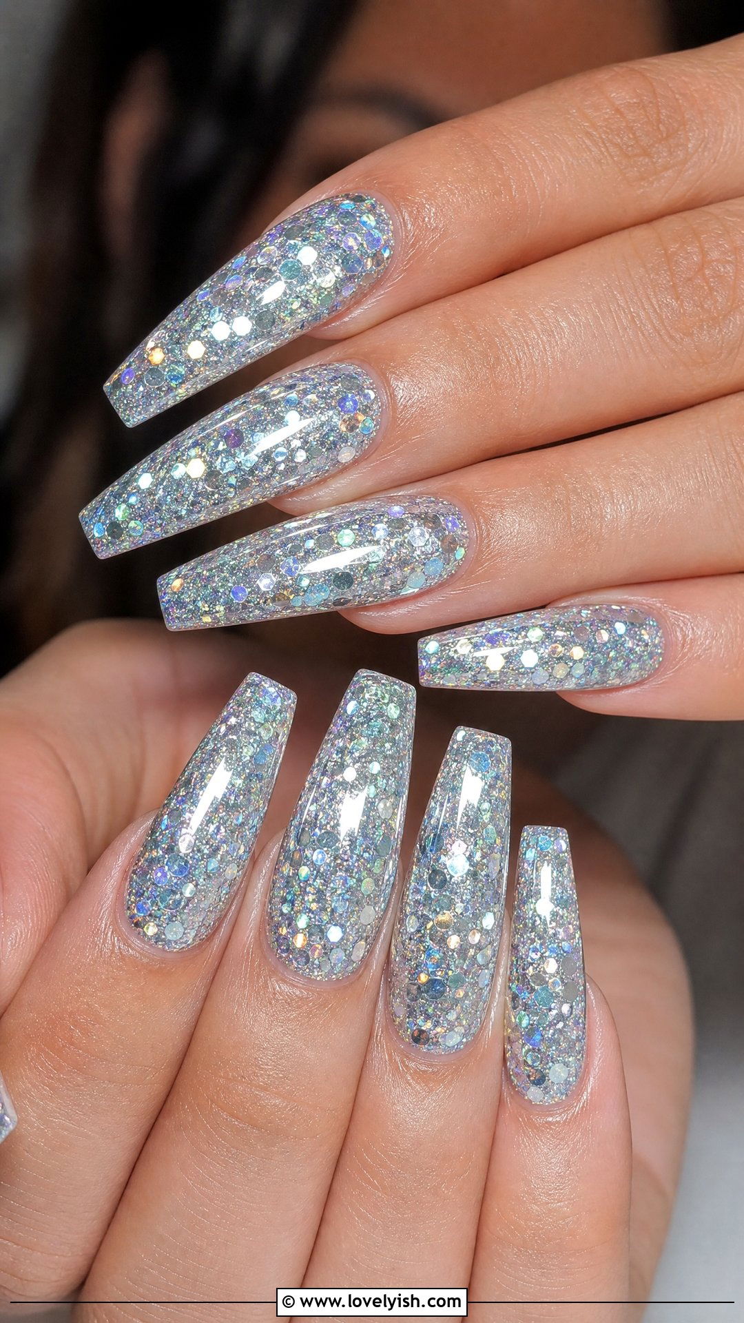 Silver Disco Ball Nails - 50 sparkly silver nails - 50 sparkly silver nails