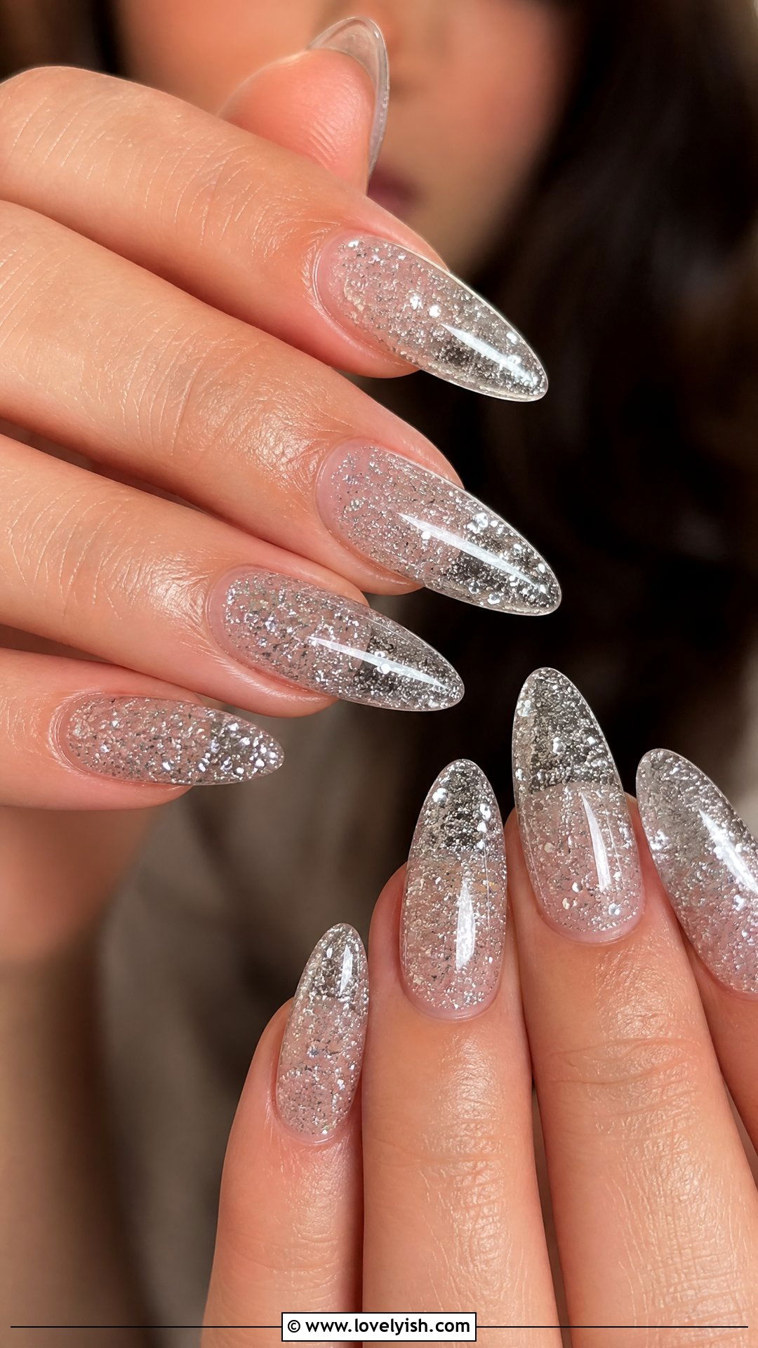 Silver Encapsulated Glitter Nails - 50 sparkly silver nails - 50 sparkly silver nails