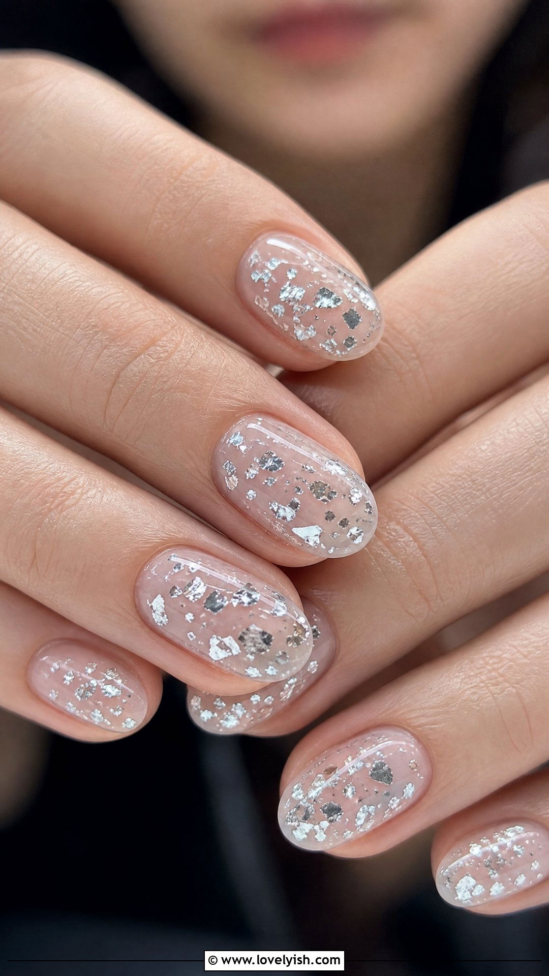 Silver Flakes on Clear Base Nails - 50 silver nails - 50 silver nails
