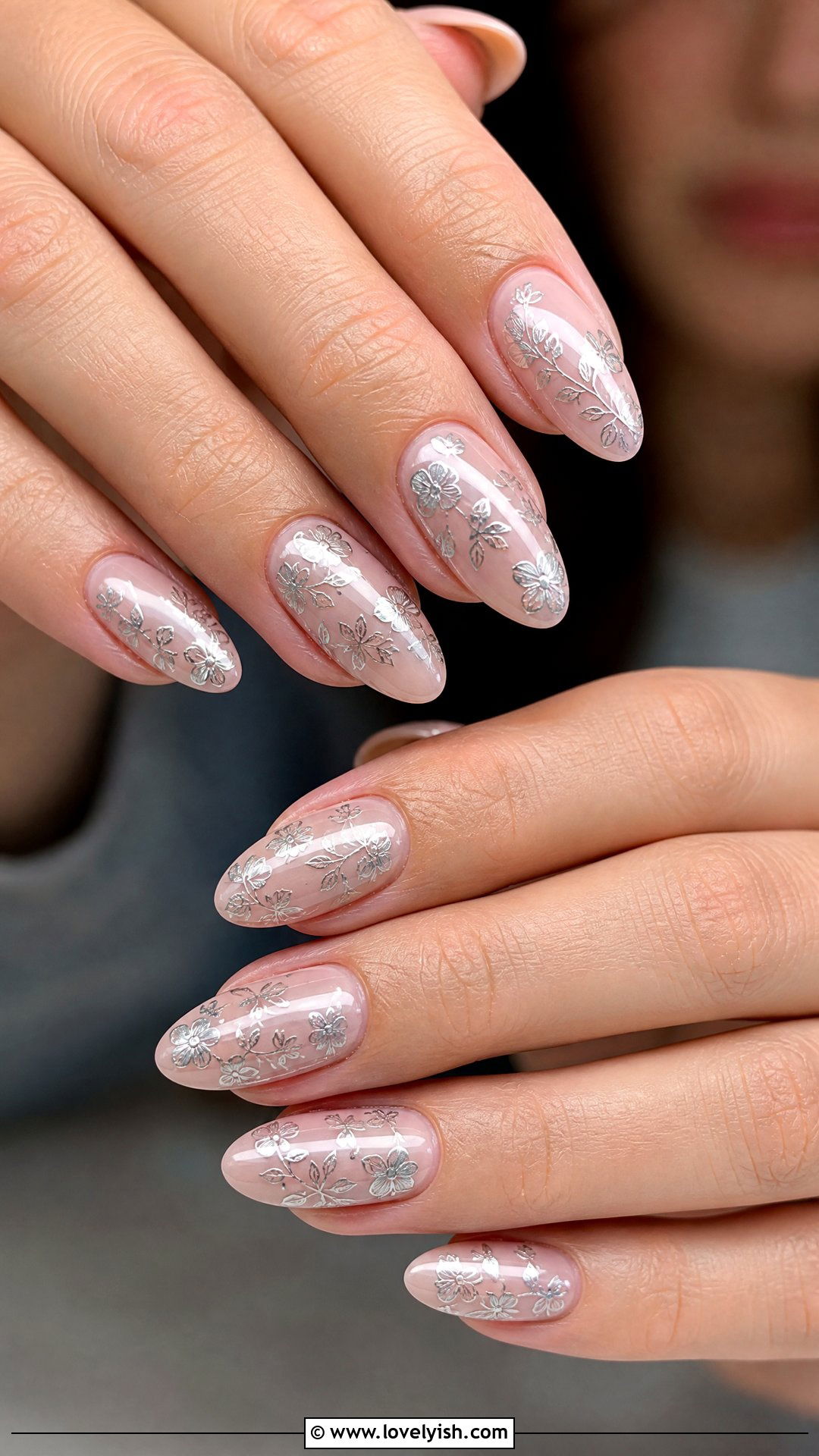 Silver Floral Stamp Nails - 50 silver nails - 50 silver nails