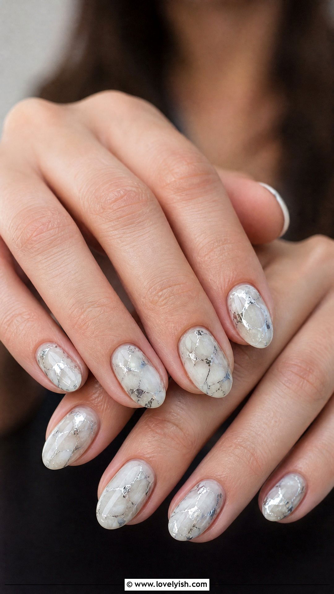 Silver Foil Marble Nails - 50 sparkly silver nails - 50 sparkly silver nails