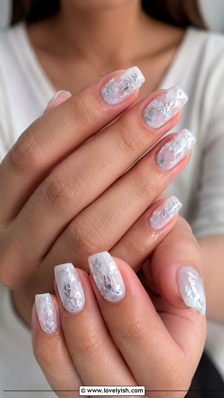 Silver Foil Milky Nails - 50 luxury nails - 50 luxury nails