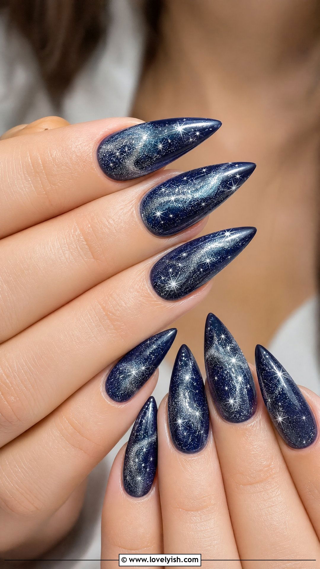 Silver Galaxy Glitter Nails - 50 sparkly silver nails - 50 sparkly silver nails