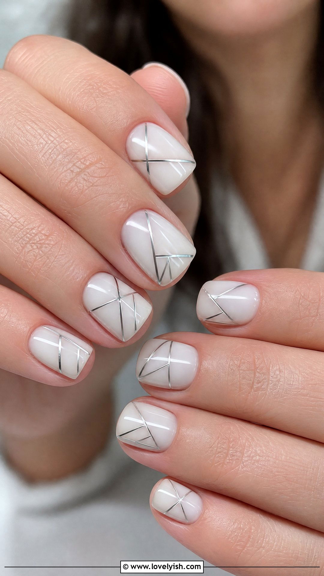 Silver Geometric Line Nails - 50 silver nails - 50 silver nails