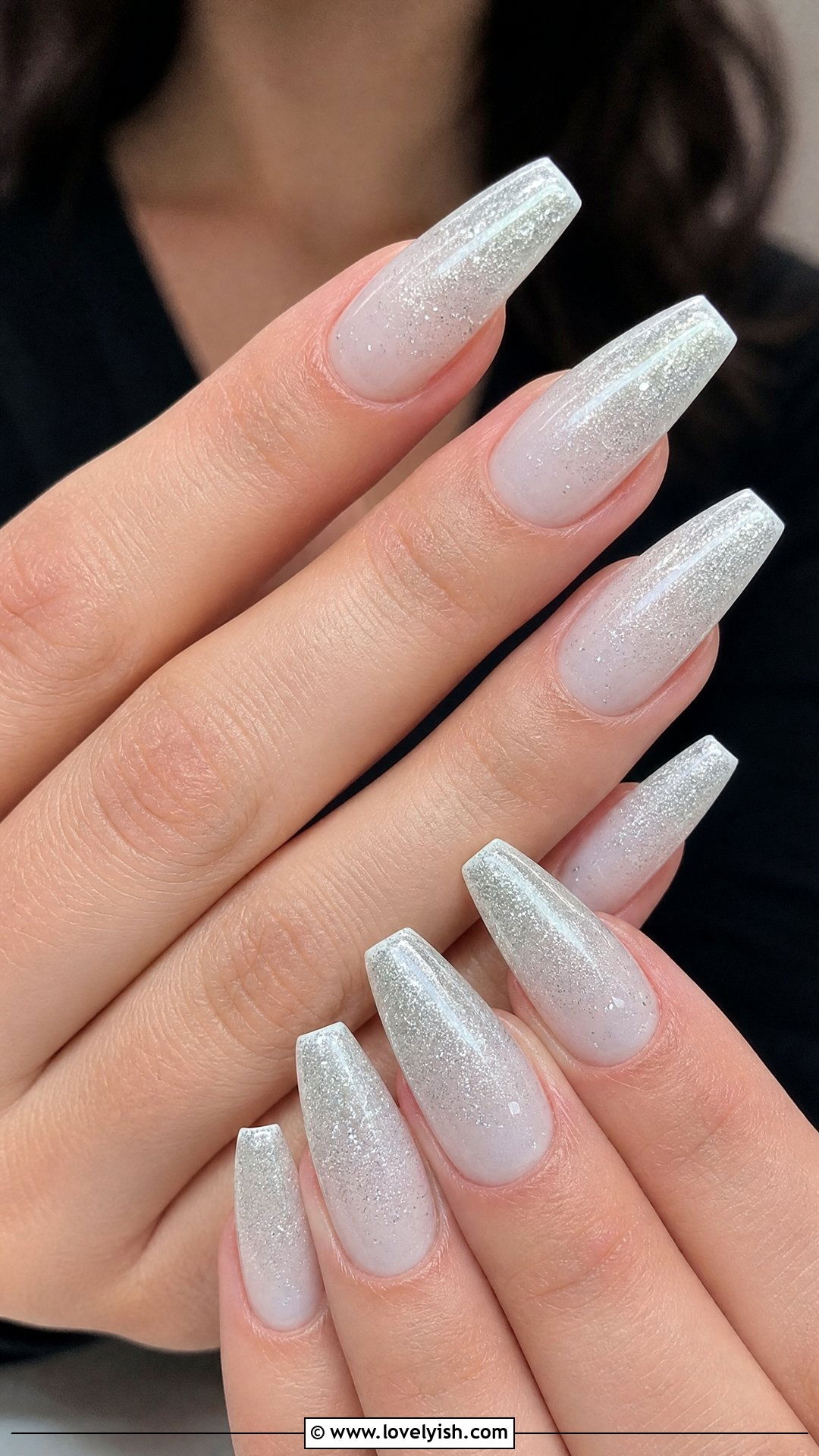 Silver Glitter Ballerina Nails - 50 sparkly silver nails - 50 sparkly silver nails