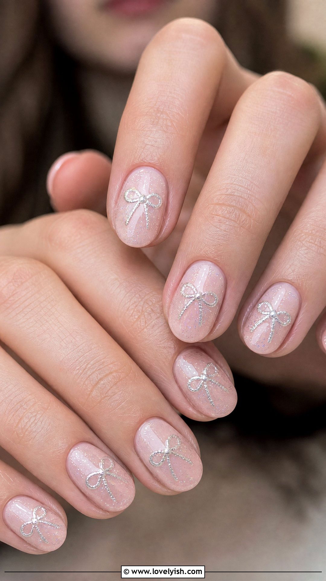 Silver Glitter Bow Nails - 50 sparkly silver nails - 50 sparkly silver nails
