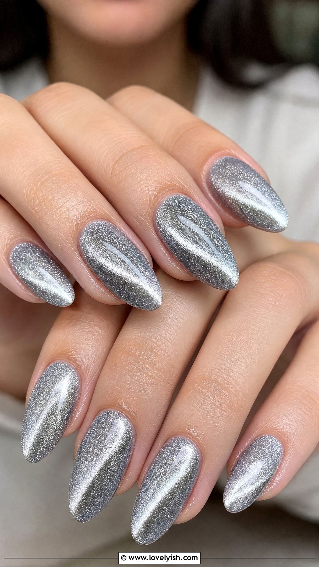 Silver Glitter Cat Eye Nails - 50 sparkly silver nails - 50 sparkly silver nails