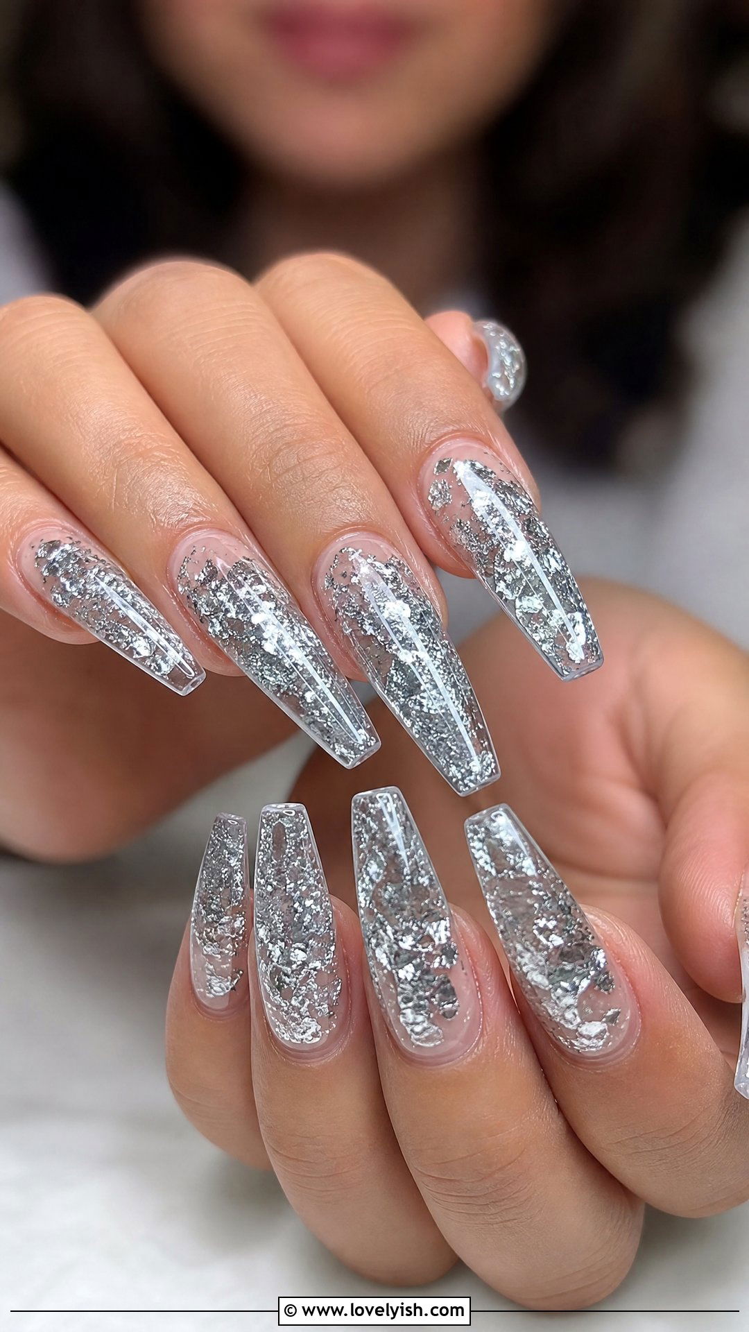 Silver Glitter Encapsulated Nails - 50 silver nails - 50 silver nails