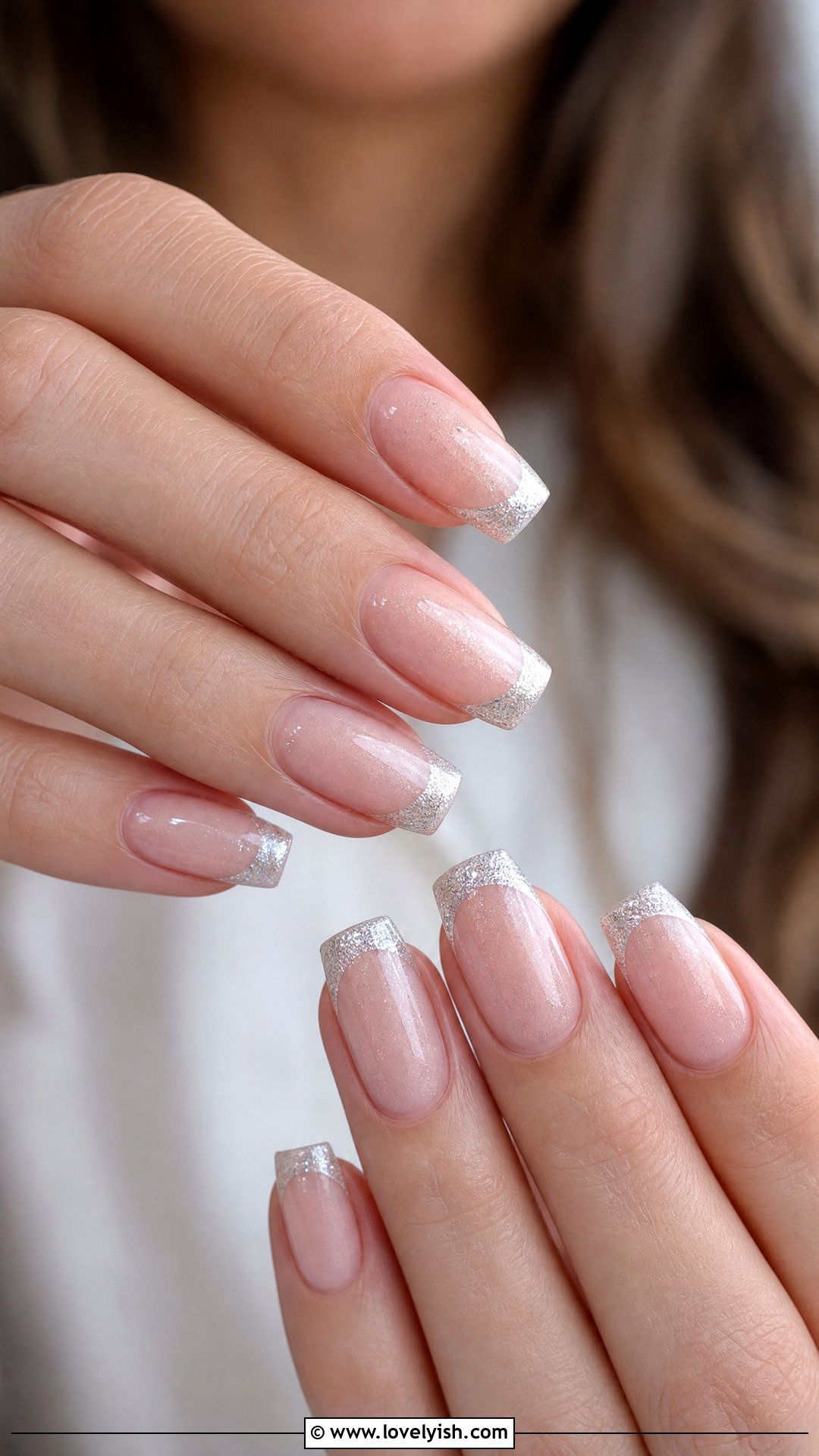 Silver Glitter French Tip Bridal Nails - 50 bridal nails - 50 bridal nails