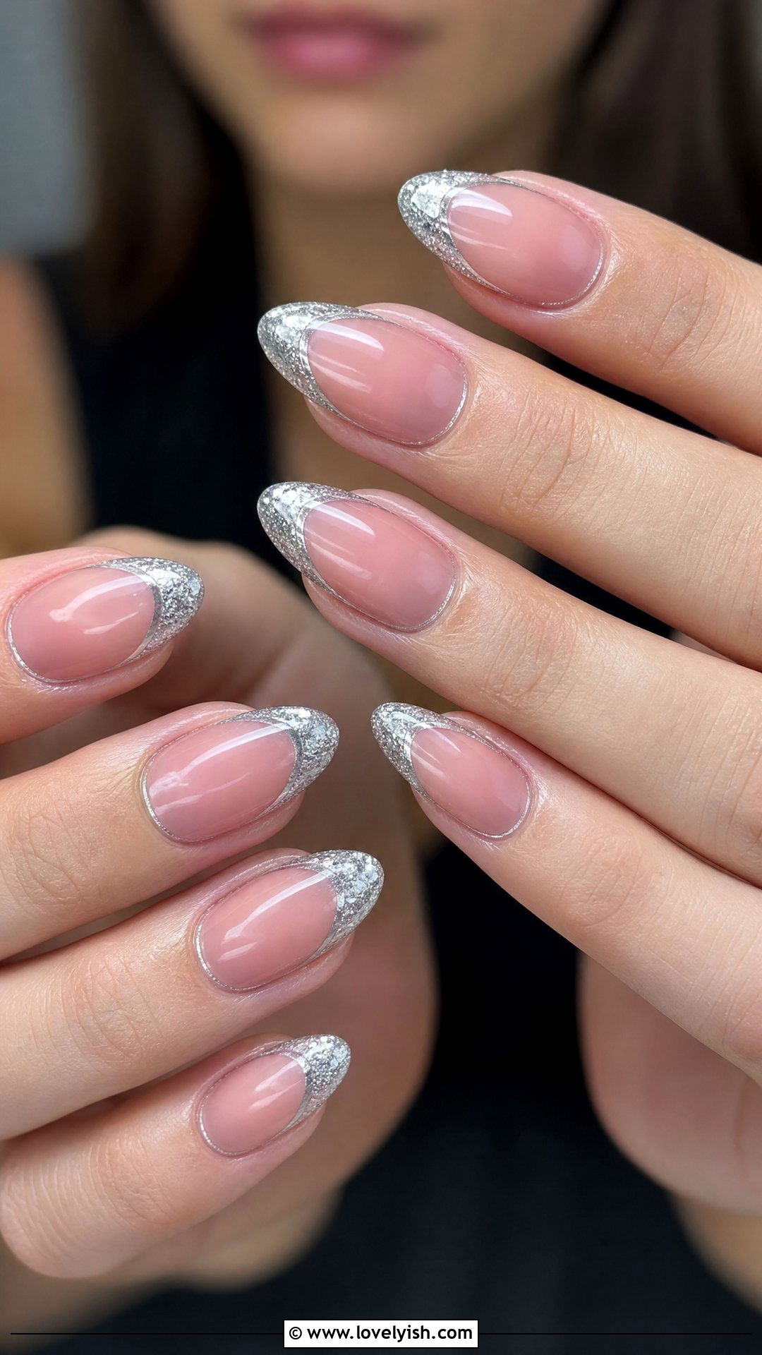 Silver Glitter French Tip Nails - 25 silver nail designs - 25 silver nail designs
