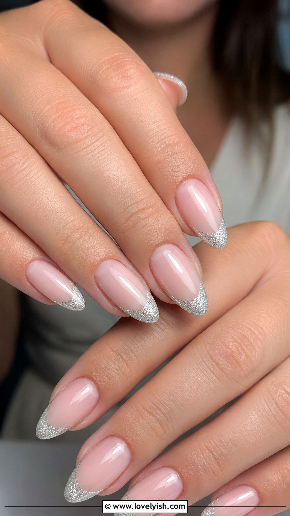 Silver Glitter French Tip Nails - 50 glitter nails - 50 glitter nails