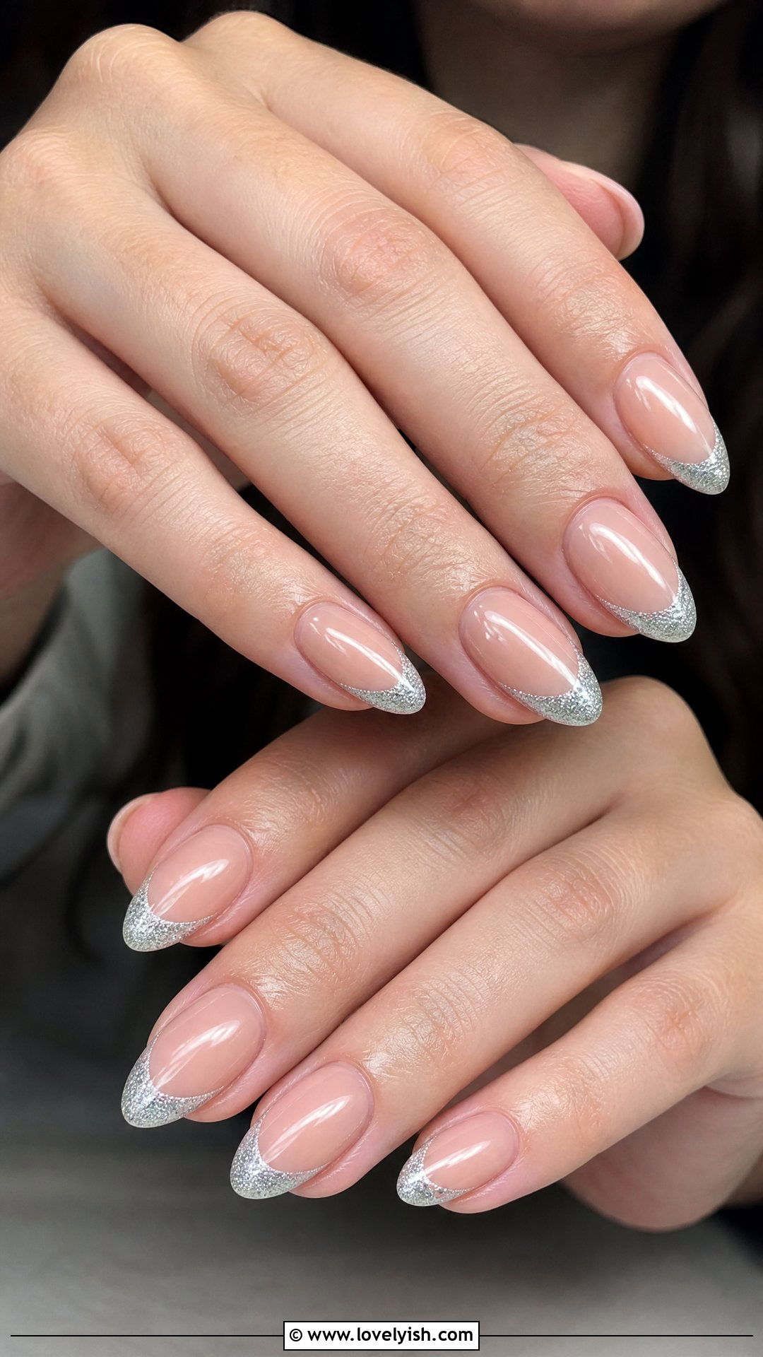 Silver Glitter French Tip Nails - 50 sparkly nails - 50 sparkly nails