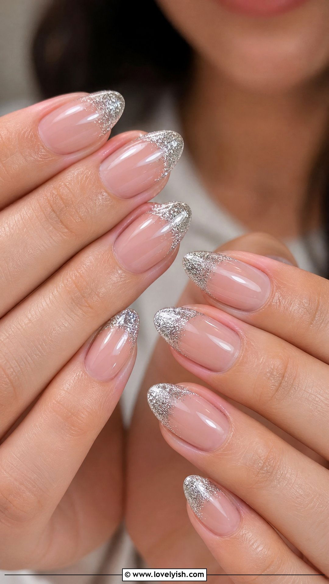 Silver Glitter French Tip Nails - 50 sparkly silver nails - 50 sparkly silver nails
