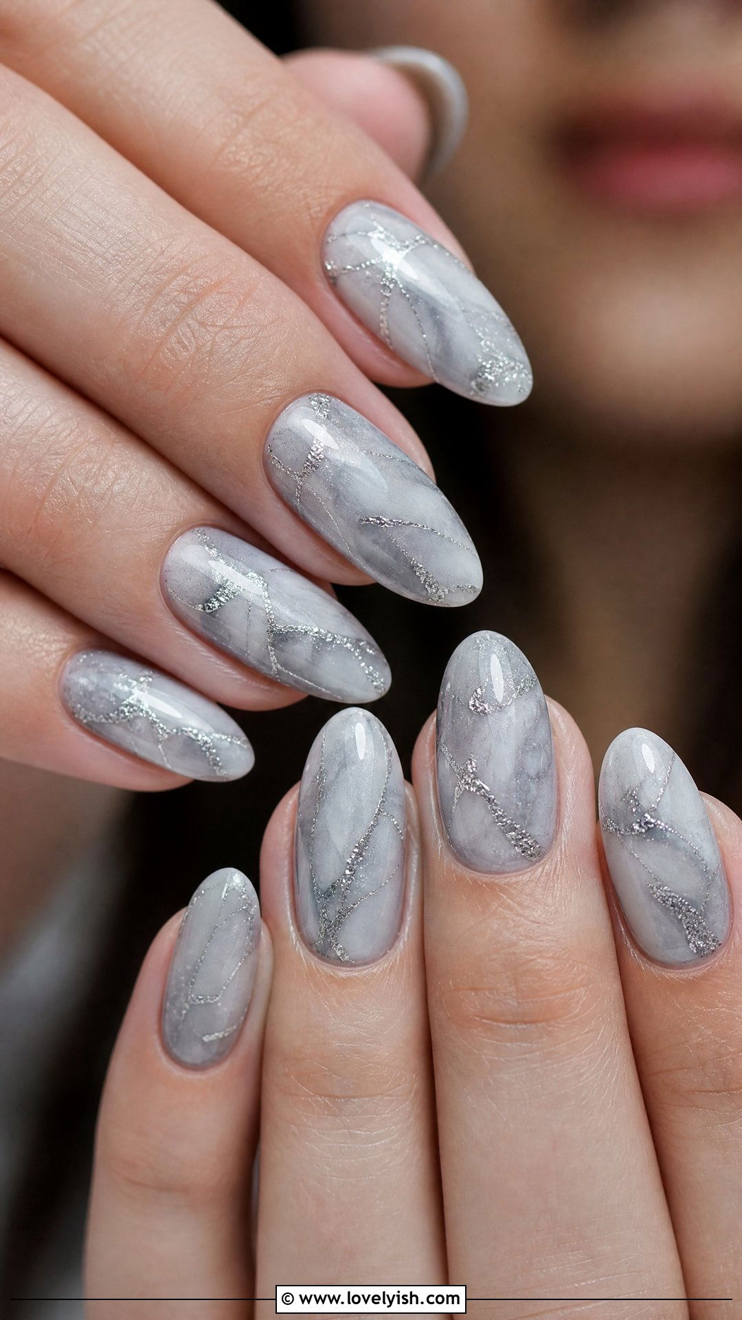 Silver Glitter Marble Nails - 50 sparkly silver nails - 50 sparkly silver nails