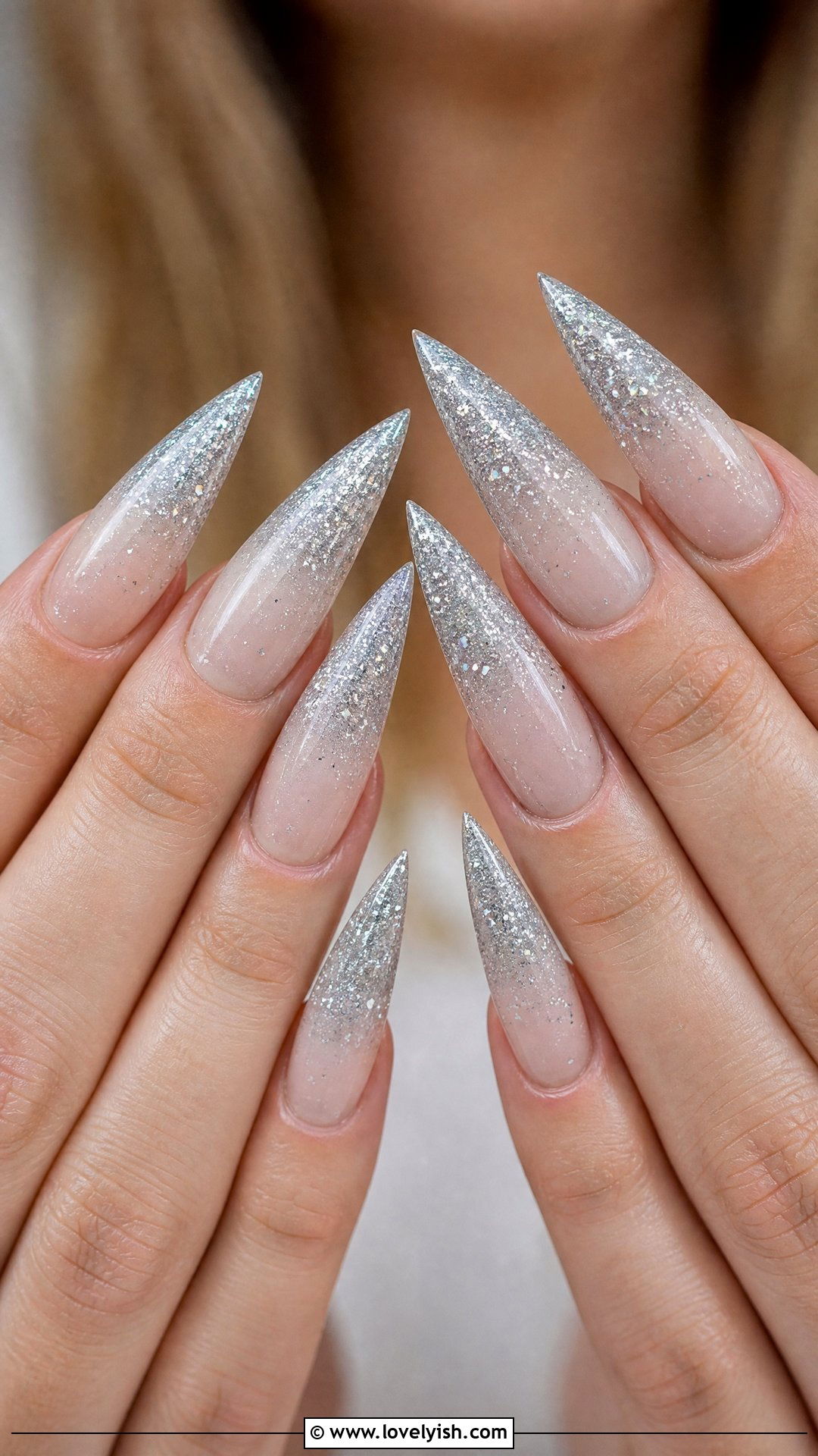 Silver Glitter Ombre Long Stiletto Nails - 50 long stiletto nails - 50 long stiletto nails
