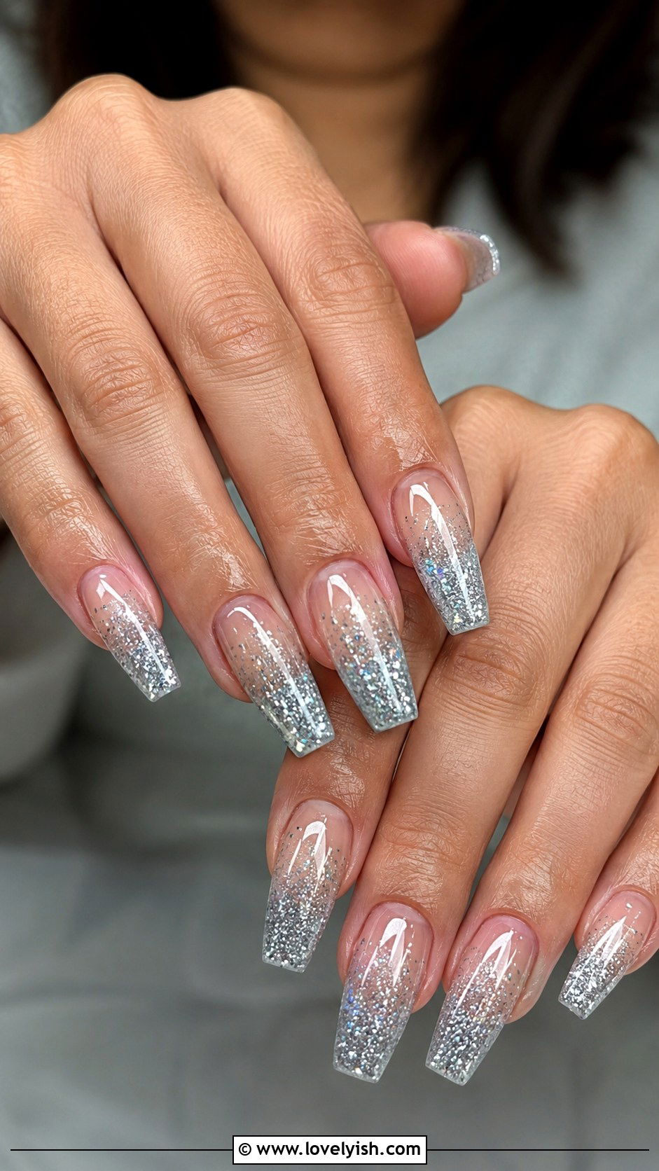 Silver Glitter Ombre Nails - 46 nail inspo - 46 nail inspo