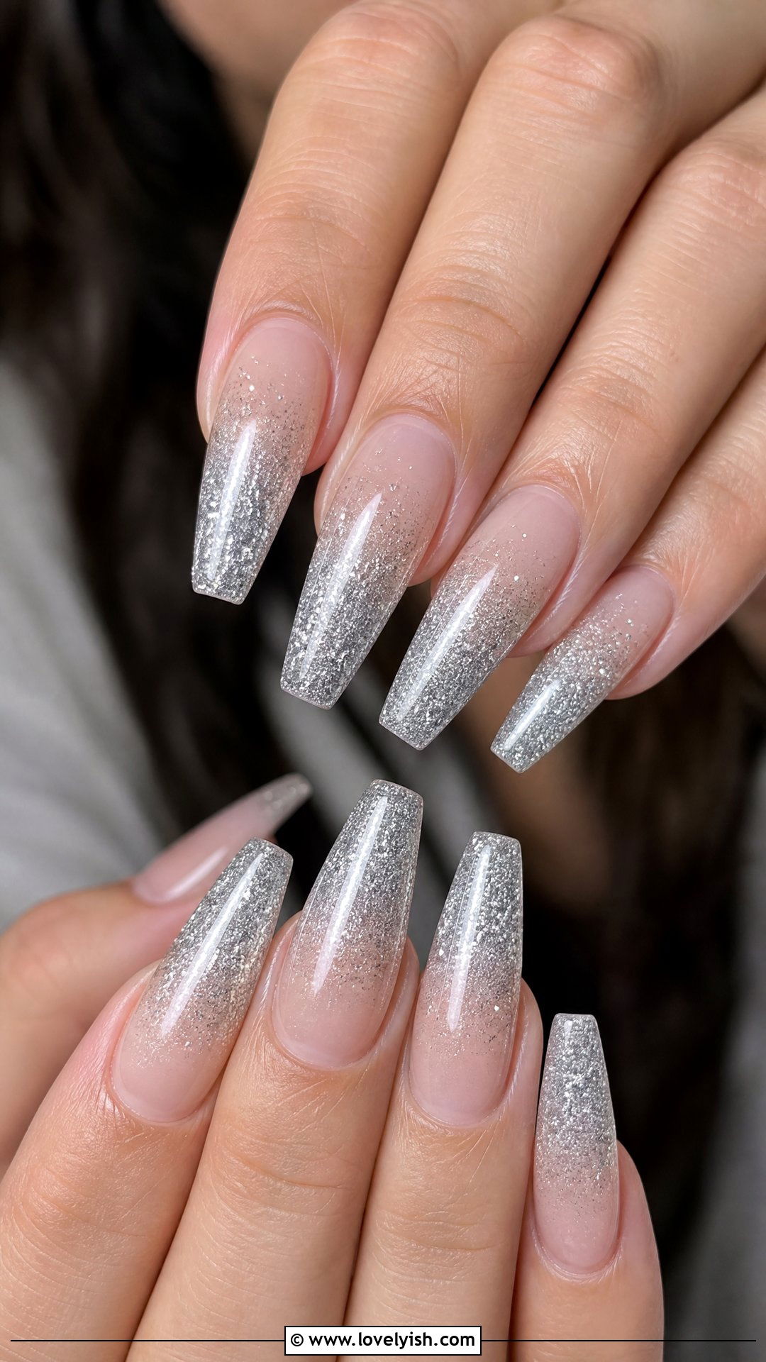 Silver Glitter Ombre Nails - 50 sparkly silver nails - 50 sparkly silver nails