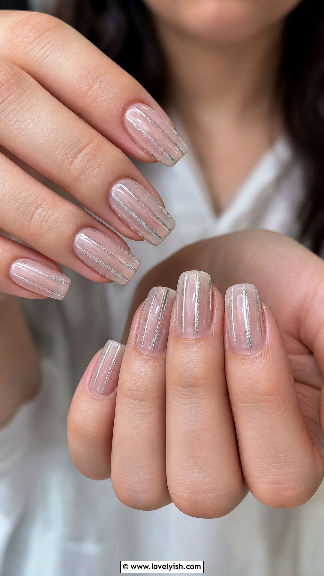 Silver Glitter Stripe Nails - 50 sparkly silver nails - 50 sparkly silver nails