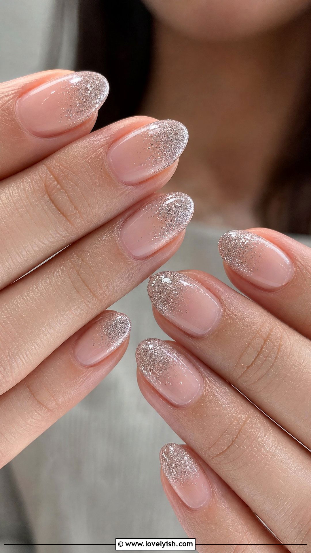 Silver Glitter Tip on Nude Pink Nails - 50 silver nails - 50 silver nails