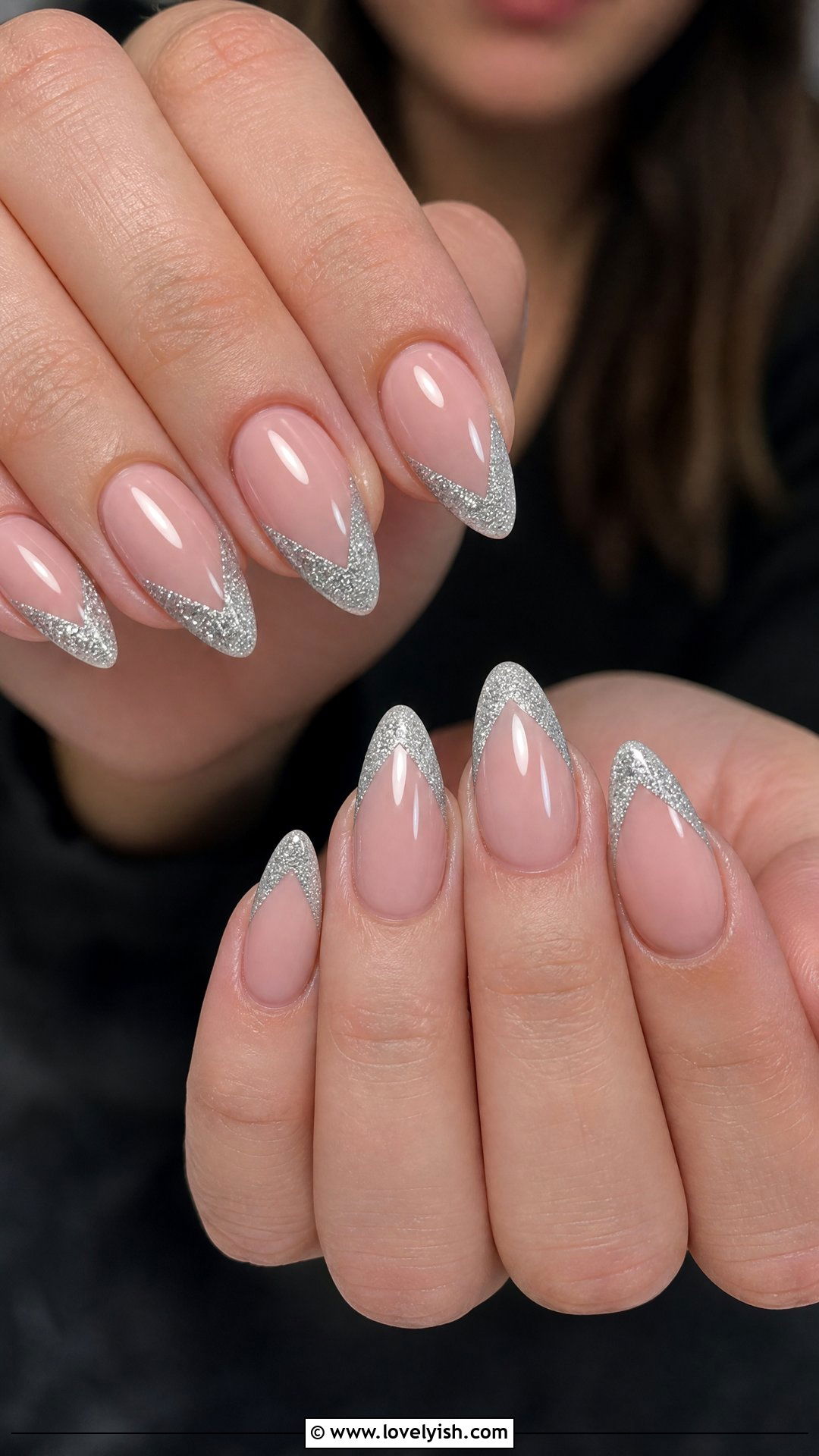 Silver Glitter V Tip Nails - 50 sparkly silver nails - 50 sparkly silver nails
