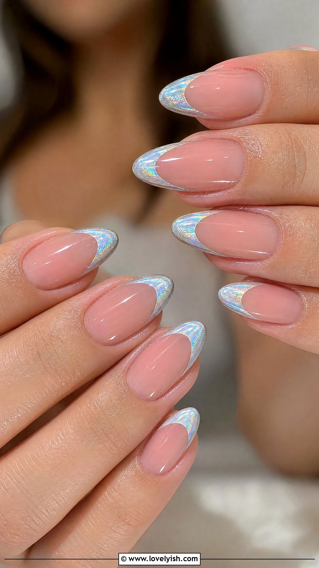 Silver Holographic French Tip Nails - 50 sparkly silver nails - 50 sparkly silver nails