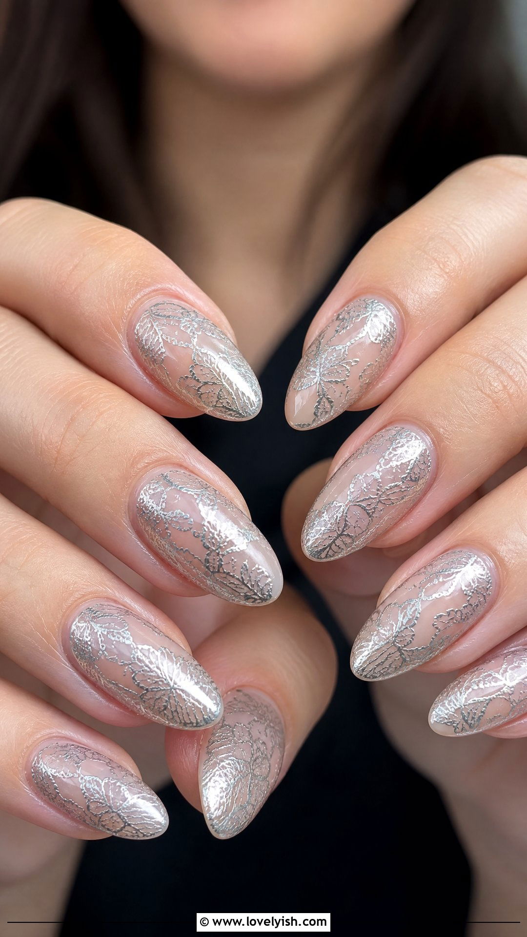 Silver Lace Pattern Nails - 50 silver nails - 50 silver nails