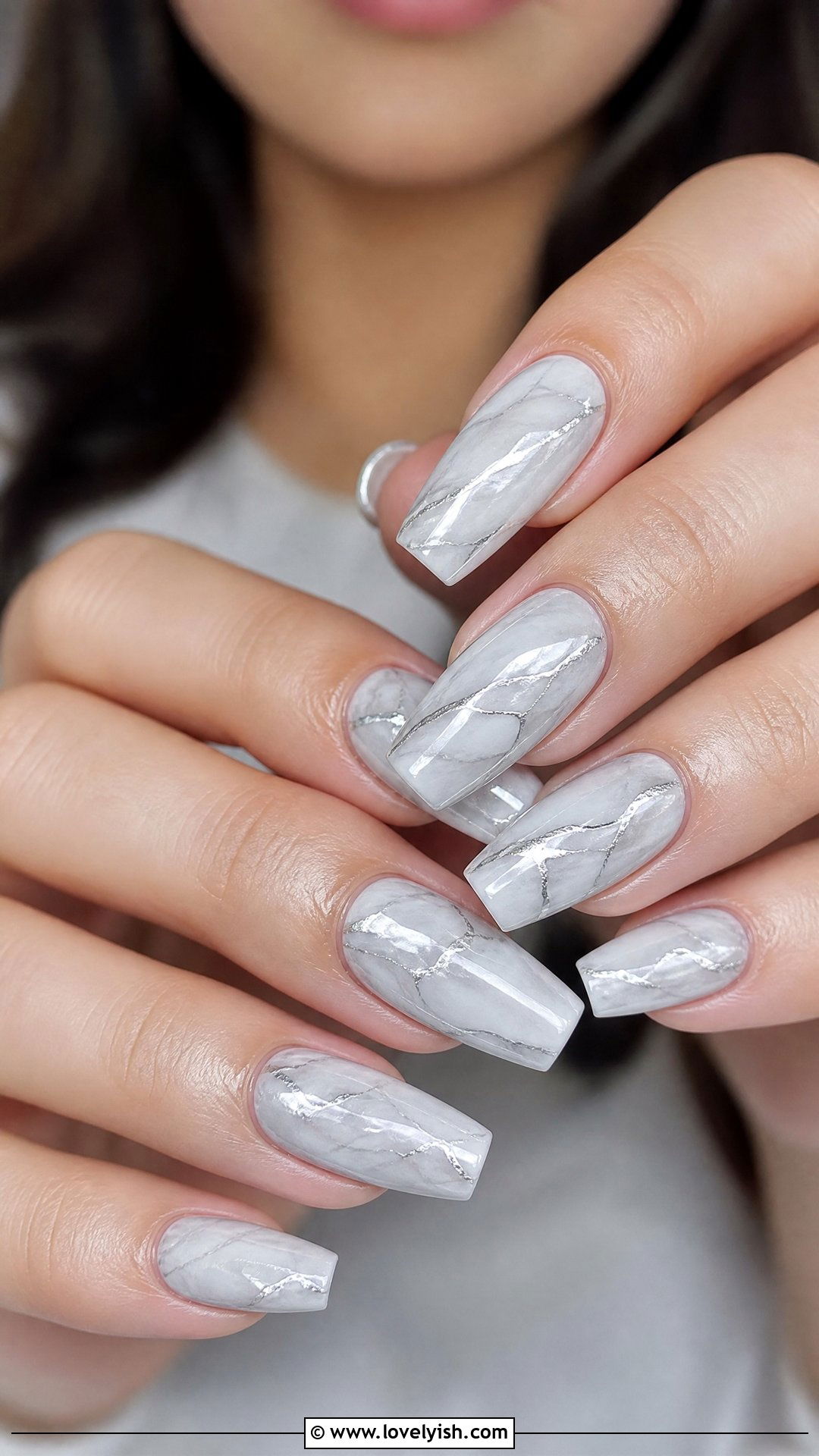 Silver Marble Nails - 25 silver nail designs - 25 silver nail designs
