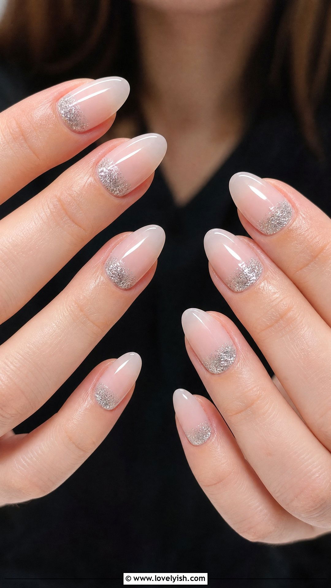 Silver Reverse French Glitter Nails - 50 sparkly silver nails - 50 sparkly silver nails