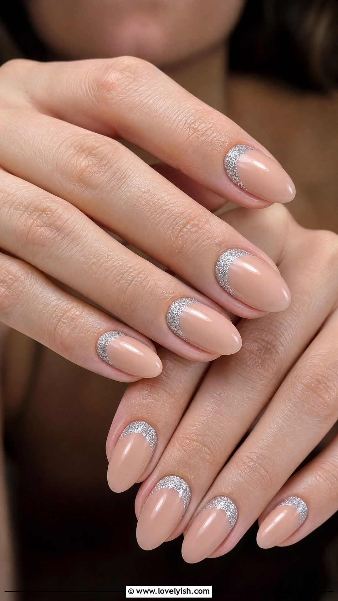 Silver Reverse French Glitter Nails - 50 sparkly nails - 50 sparkly nails