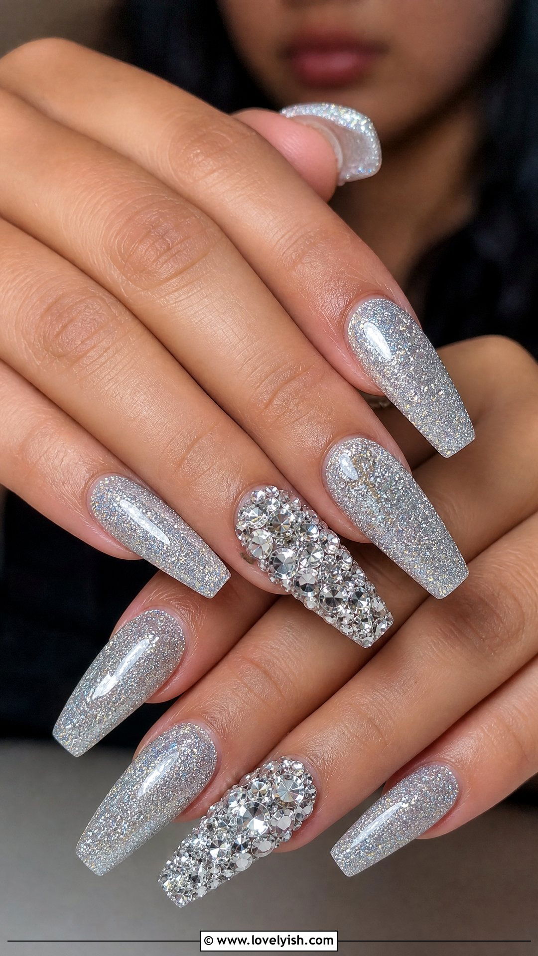 Silver Rhinestone Encrusted Nails - 50 sparkly silver nails - 50 sparkly silver nails