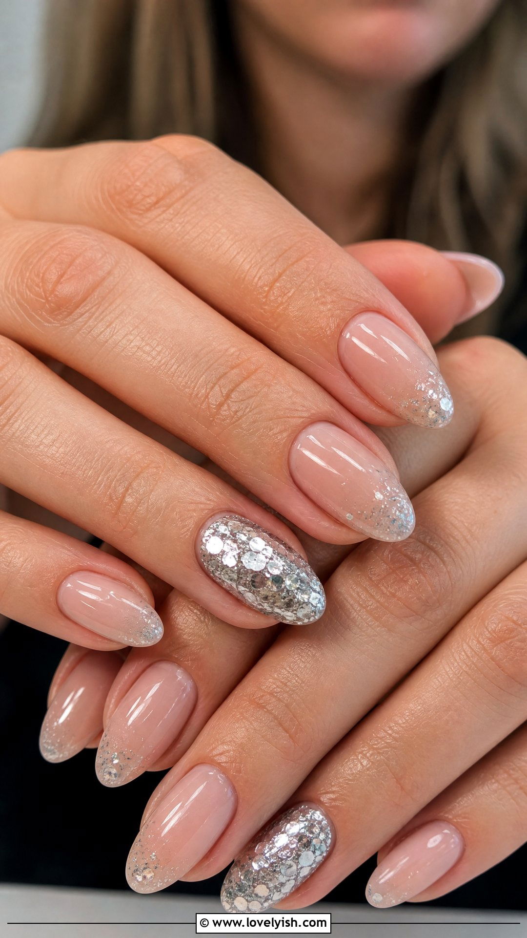 Silver Sequin Accent Nails - 50 silver nails - 50 silver nails