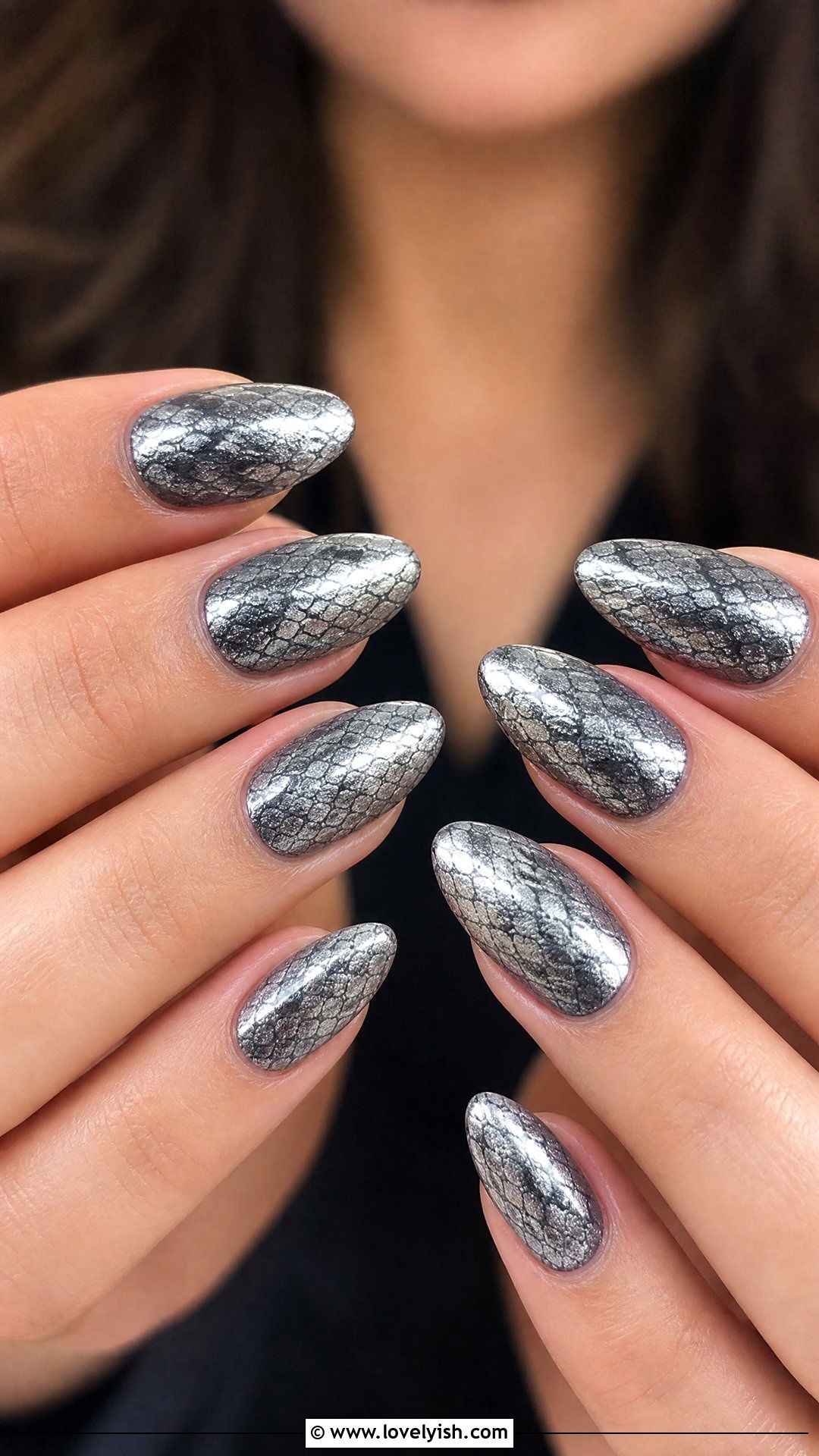 Silver Snakeskin Print Nails - 50 silver nails - 50 silver nails