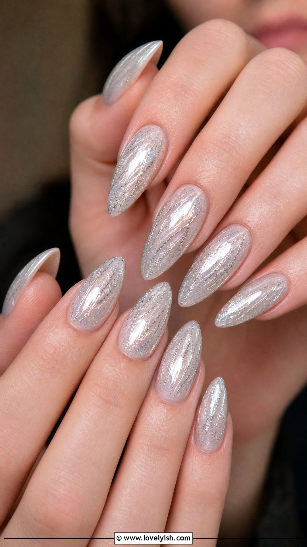 Silver Tinsel Glitter Nails - 50 sparkly silver nails - 50 sparkly silver nails
