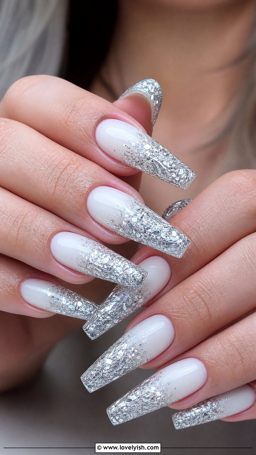 Silver Tinsel Tip Nails - 50 sparkly nails - 50 sparkly nails