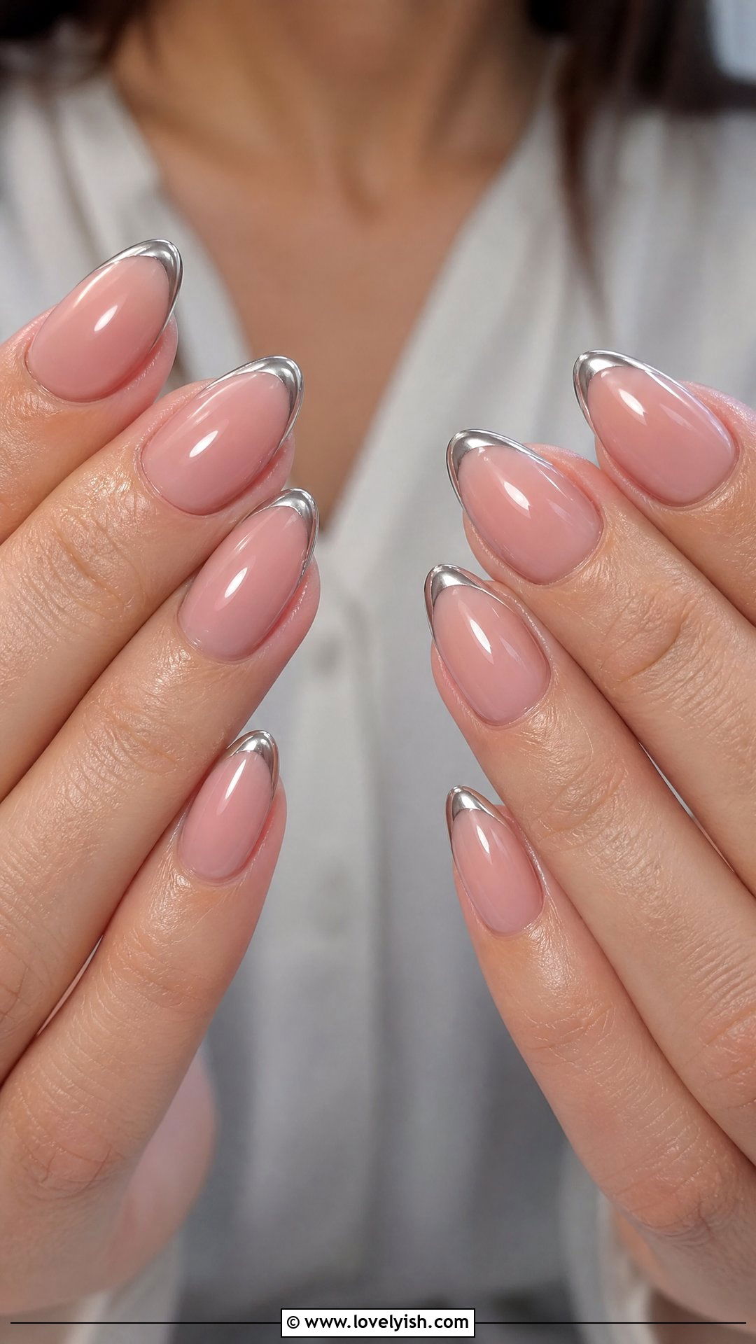 Silver Tipped Almond Nails - 25 silver nail designs - 25 silver nail designs