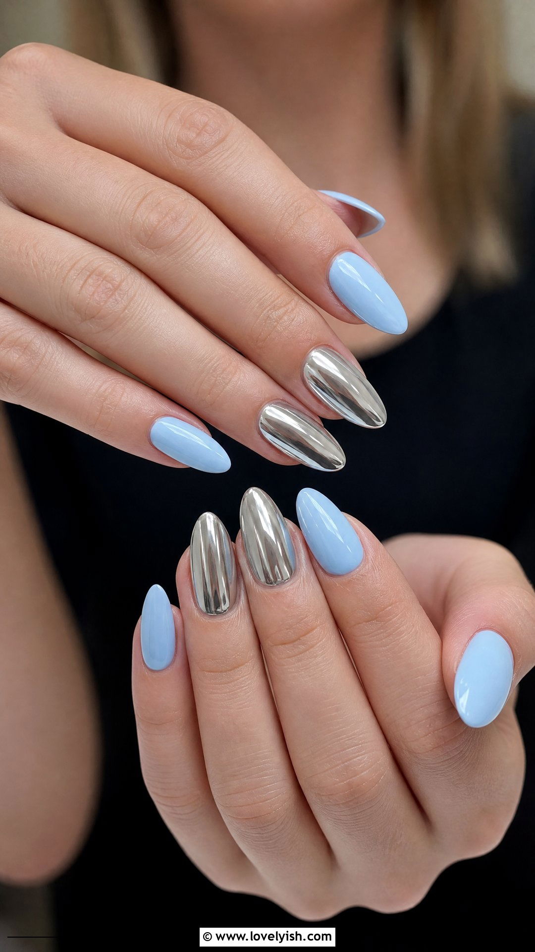 Silver and Baby Blue Chrome Nails - 25 silver nail designs - 25 silver nail designs
